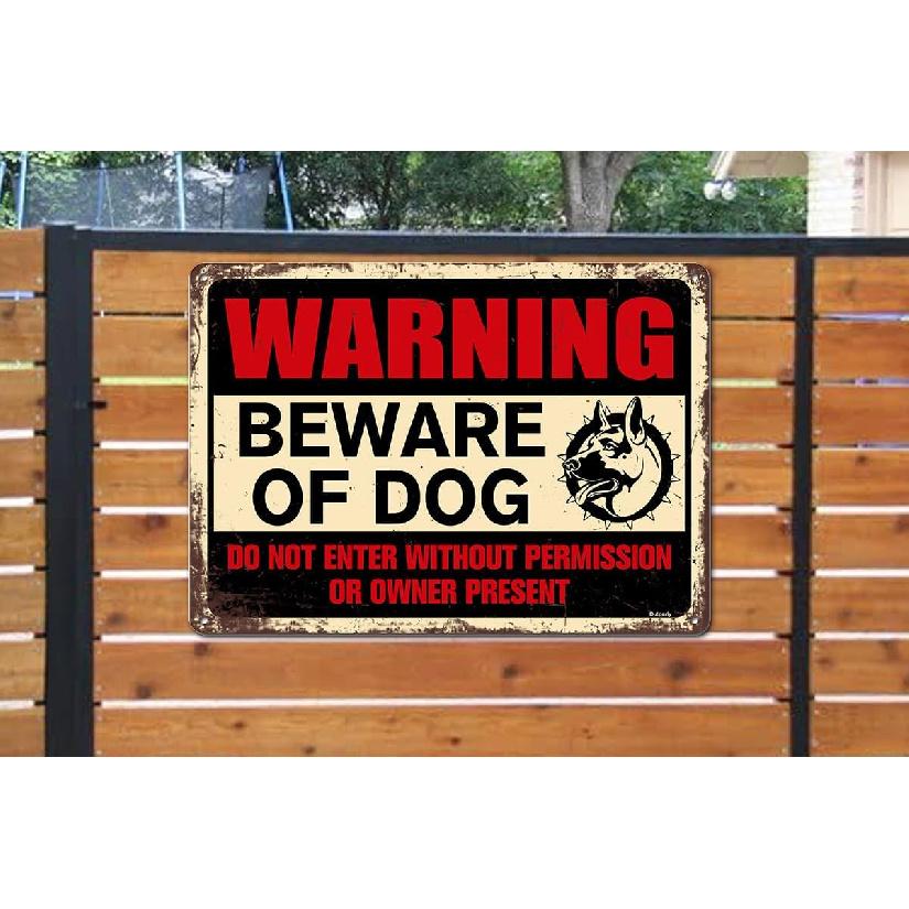 8" x 12" Aluminium Retro Metal Beware of Dog Sign Do Not Enter Without Permission Warning Signs for Fence Yard Farm