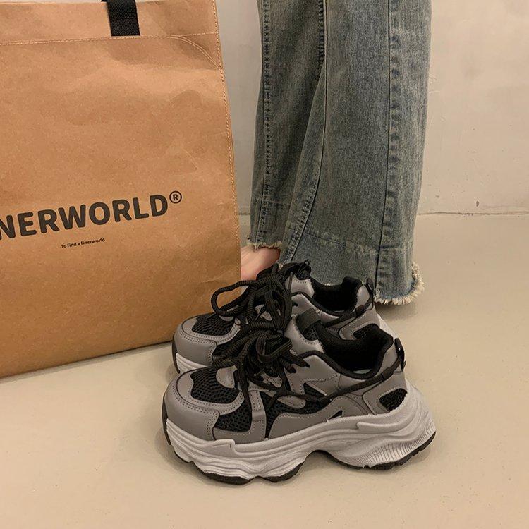 Popular muffin thick-soled dad shoes increase in height for small people in summer, new mesh breathable casual sports shoes for women