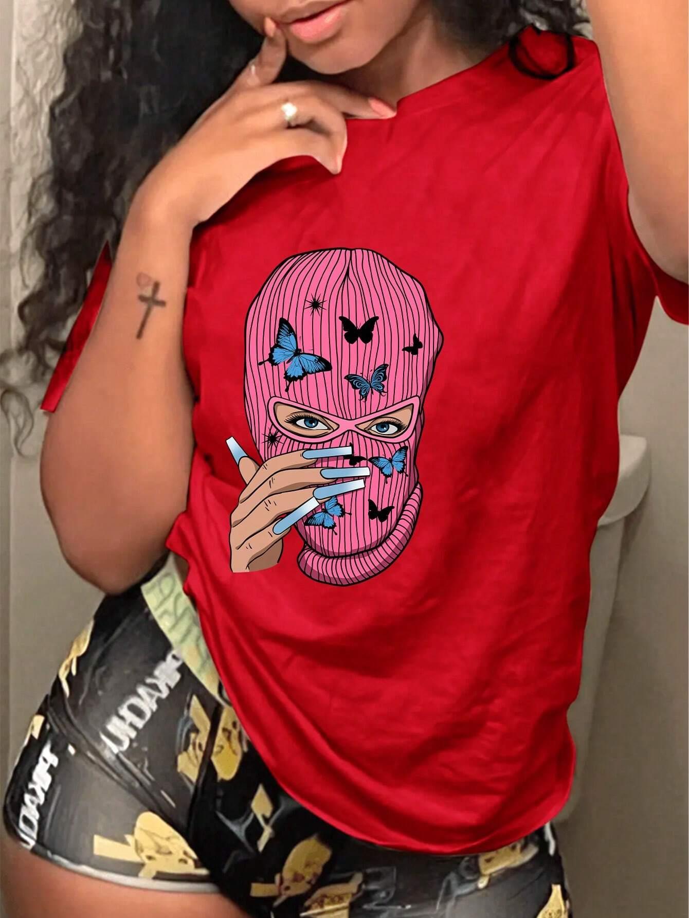 

Women TShirt WomenS Masks Butterflies Print Short Sleeve Summer Fashion ONeck Tees Clothing Soft Oversize Female Clothes S