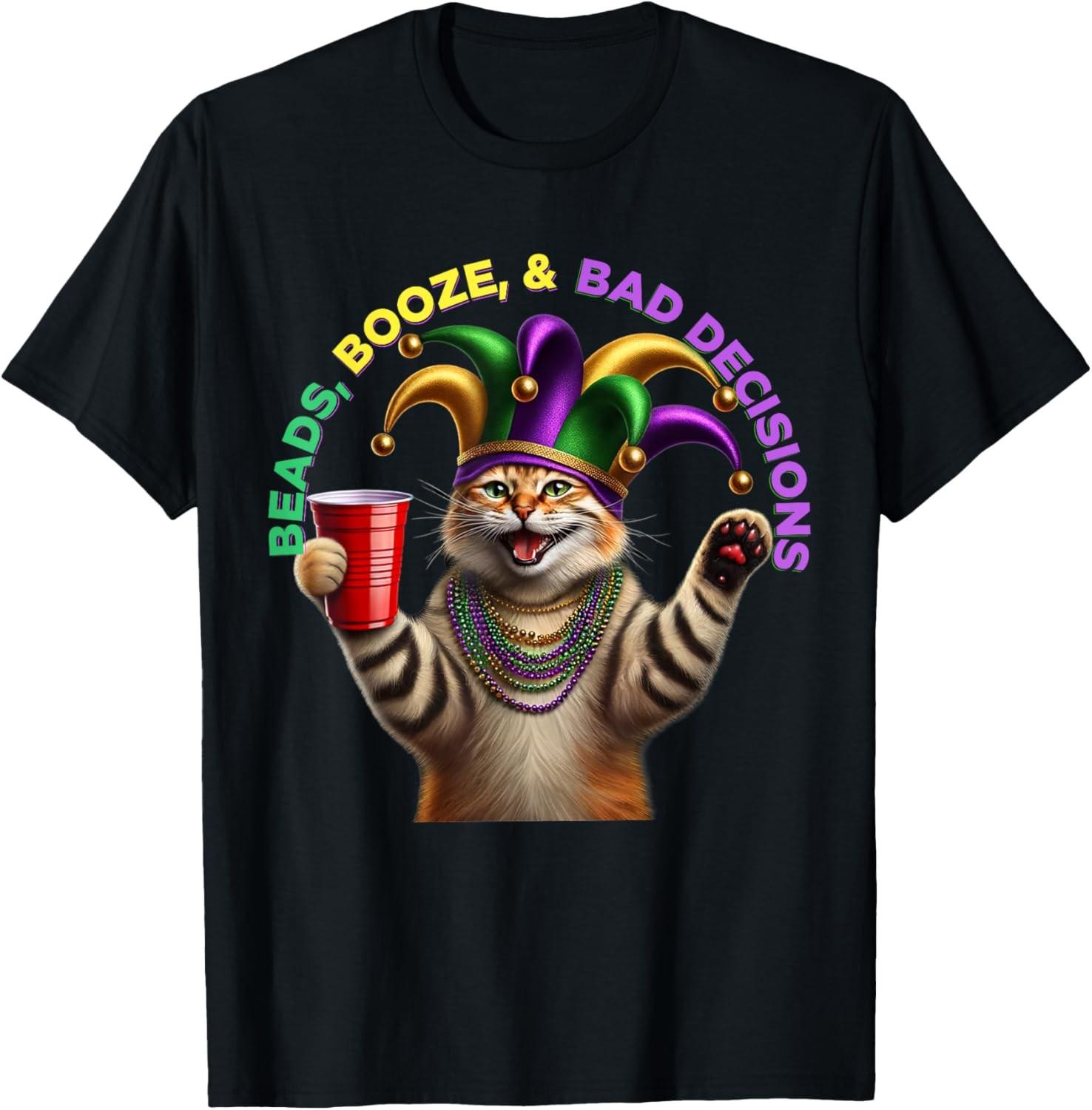 Matching Mens Womans Funny Meowdi Gras Cat Mardi Gras T-Shirt S разноцветный