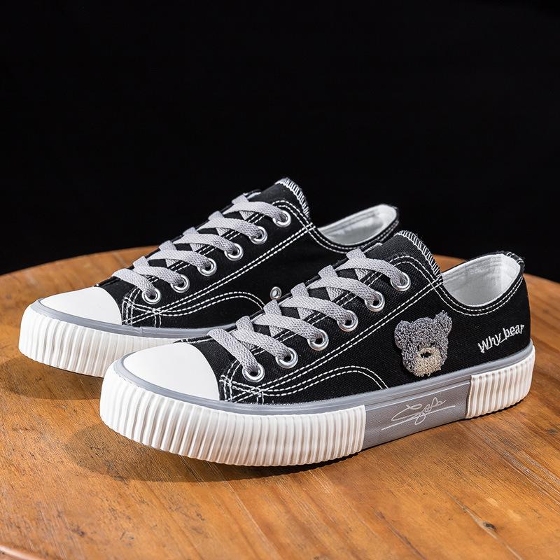 Bear cartoon canvas shoes low-top teenage student men's shoes new trendy versatile soft-soled breathable board shoes