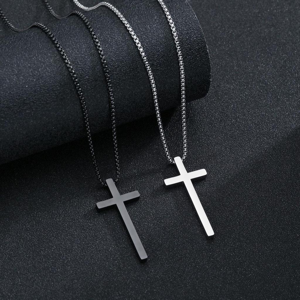 Unisex Zinc Alloy Cross Necklace with Long Non-Fading Pendant and Titanium Steel Chain Trend.