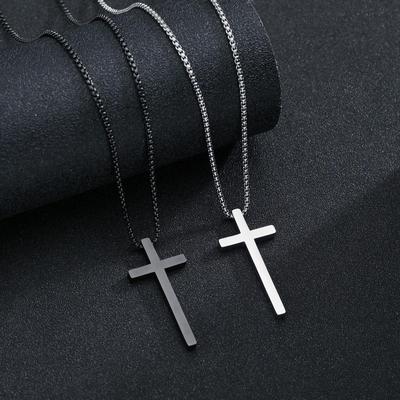 Unisex Zinc Alloy Cross Necklace with Long Non-Fading Pendant and Titanium Steel Chain Trend.