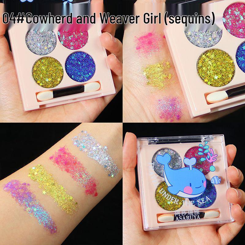 

Asha Ruiya Four-Color Glitter Eyeshadow Palette - Super Shiny Crystal Eye Makeup