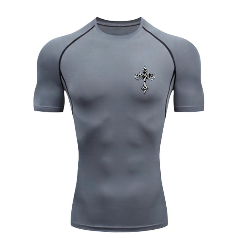 Cross Pattern  Men s Sports T-shirt Training Fitness Compression Quick Dry Short Sleeve T-Shirt Rashgard Athletic Tees S
