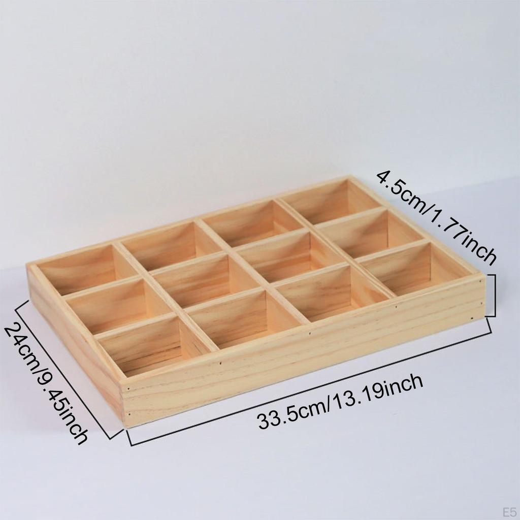 12-Compartment Wooden Organizer for Home Office Accessories 13.2x9.4x1.8inch