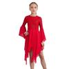 Girls Liturgical Dance Dress Shiny Sequins Patchwork Round Neck Flared Sleeve Asymmetrical Hem Performance Tunic