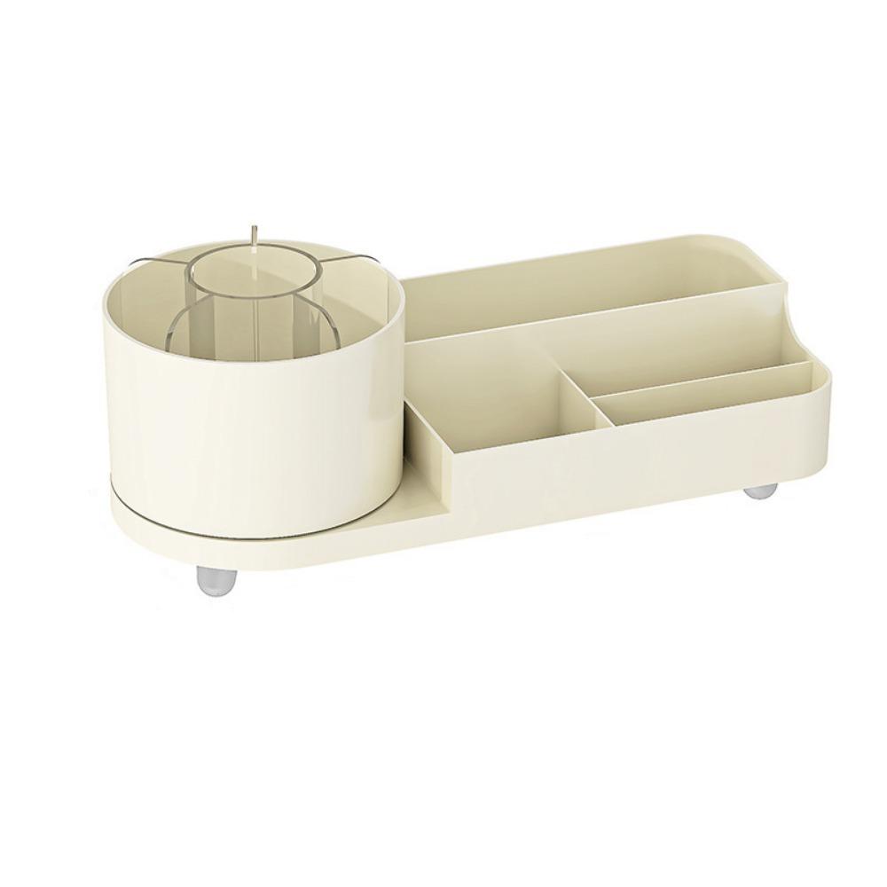 Large Capacity 360° Rotating Makeup Organizer Plastic Makeup Brush Holder  Bathroom бежевый