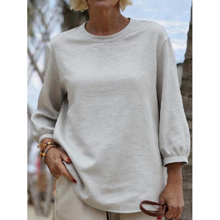 

2026 New Women s Casual Long-Sleeve Round-Neck Solid Color Top Nine-Quarter Sleeve T-Shirt S светло-серый