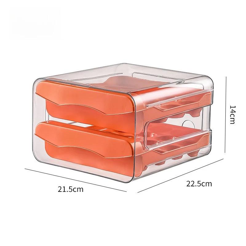 Double Layer Egg Storage Container Plastic Refrigerator Organizer with Drawer Design Kitchen Household Fresh Keeping Box