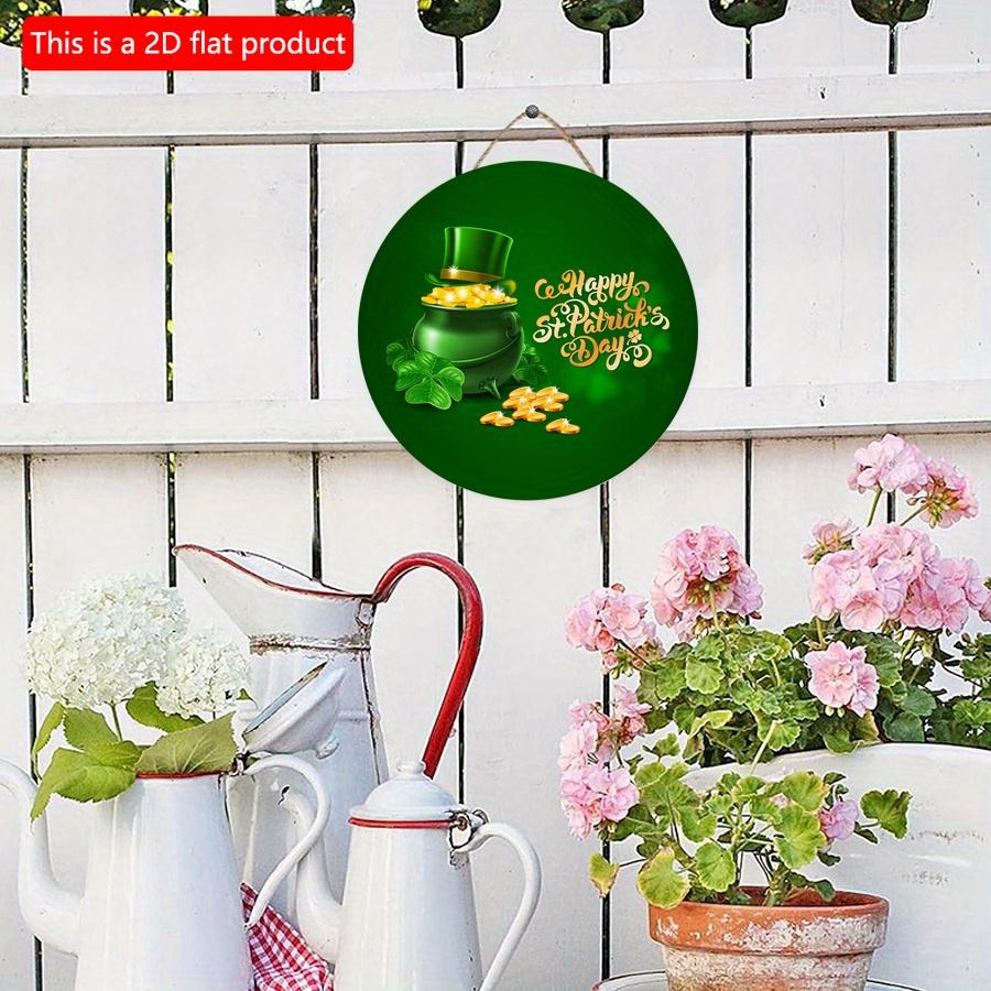 2D Flat 20*20cm1pc Happy St.Patrick's Day Three-leaf Clover&gold&hat Patterns Green Theme Round Door Pendant, St.Patrick'sDay Hanging Wooden Suitable