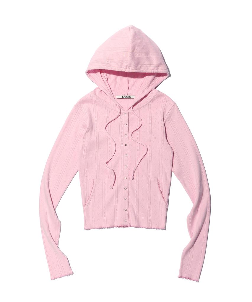 Youhee Eyelet Snap Hoodie Pink