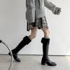 Autumn and Winter Women's Leather Boots Round Head Versatile Large Size Women's Boots Middle Heel Sleeve Square Heel Cowhide New Leather High Boots