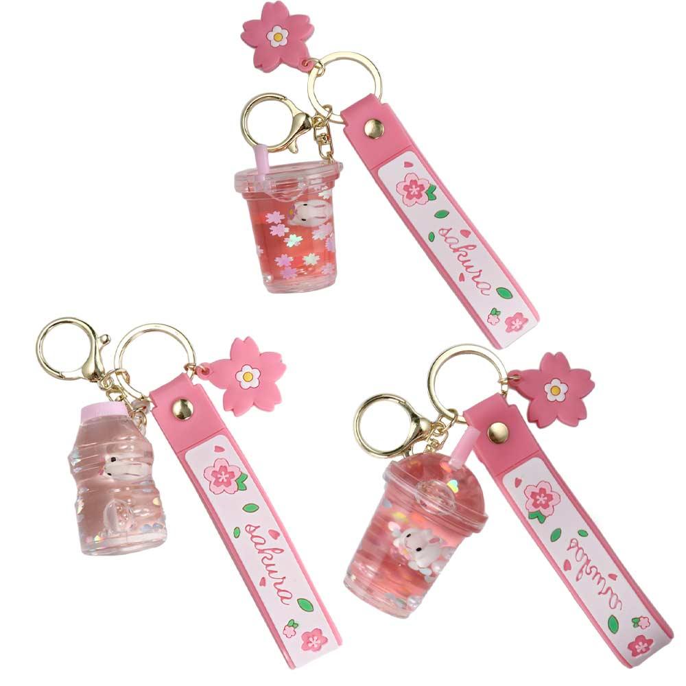 Bag Pendant Moving Liquid Boba Keychain Rabbit Milk Tea Cup Keyring Liquid Keychain Key Ring
