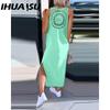 IHUASU Summer Simple Solid Color Back Lace Sleeveless Dress for Women