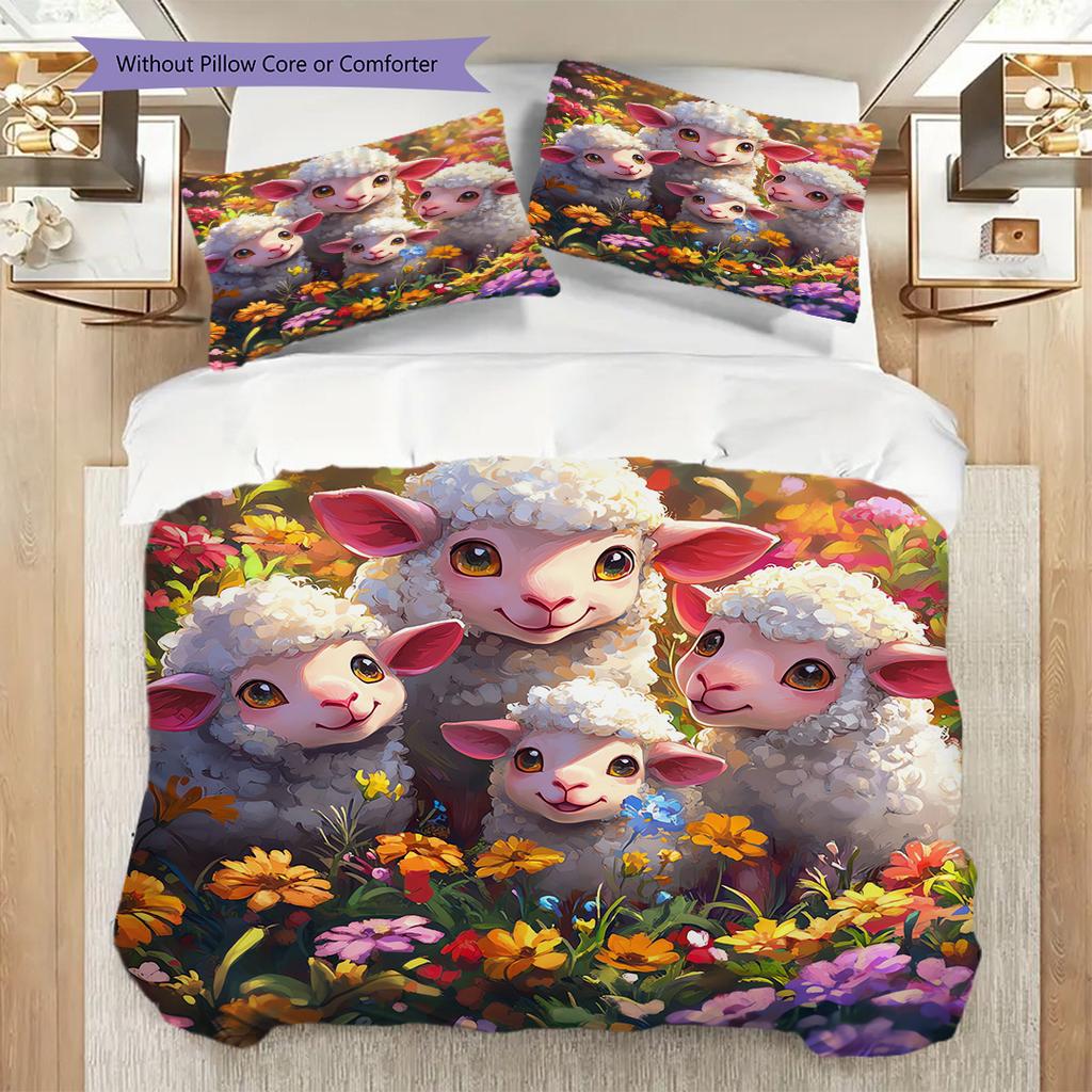 Sheep Pattern Bedding Quilt Set Quilt Cover Pillowcase Home Decoration Birthday Gift (1 * duvet cover + 2 * pillowcase, without core)