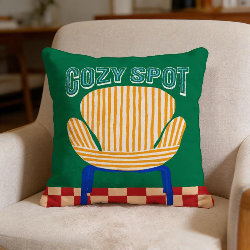 Double Sided Trendy Retro Cozy Spot Decorative Throw Pillow Case Green Spring Style Artistic Cushion Cover for Sofa Bedroom