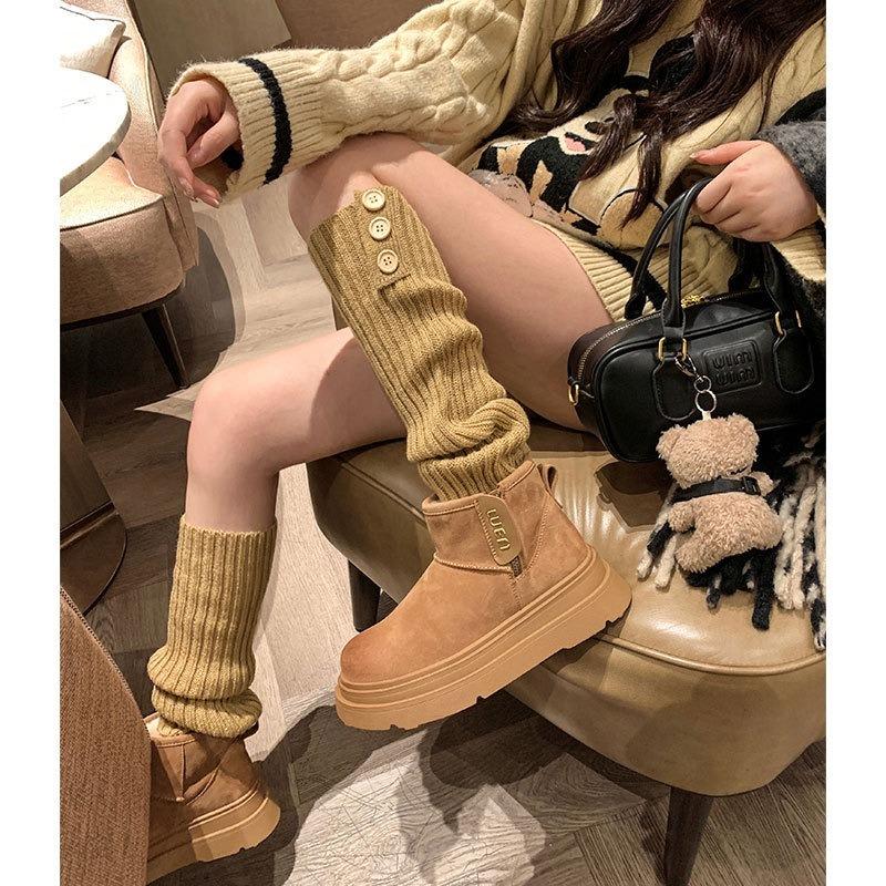 Snow Boots Cotton Shoes, Winter Velvet Thickened Thick-soled Non-slip Snow Women's Boots Flat Short Boots