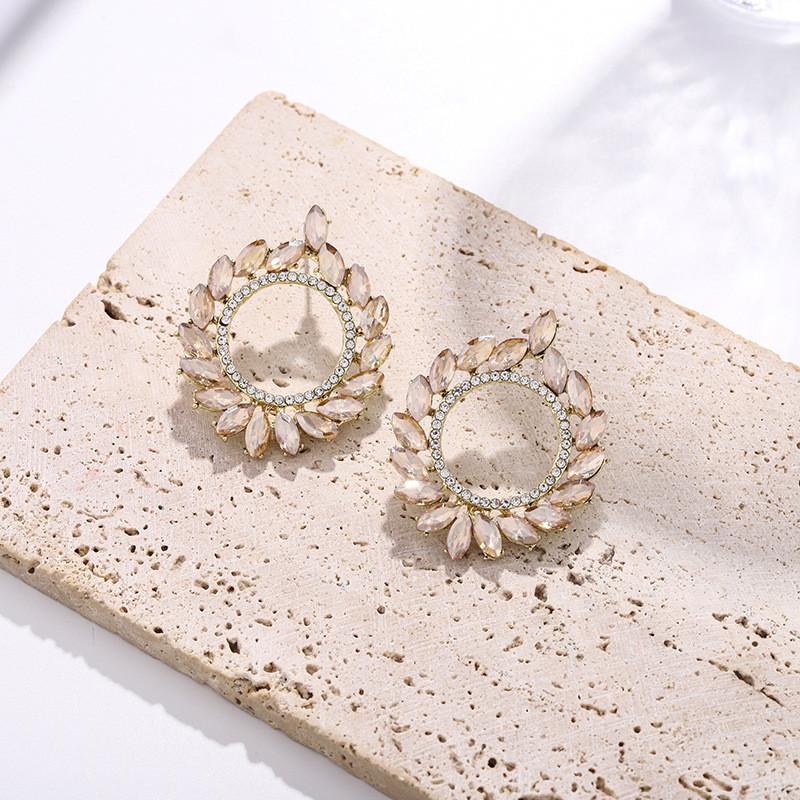 Elegant Alloy Crystal Drop Earrings With Geometric Design For Women Spring