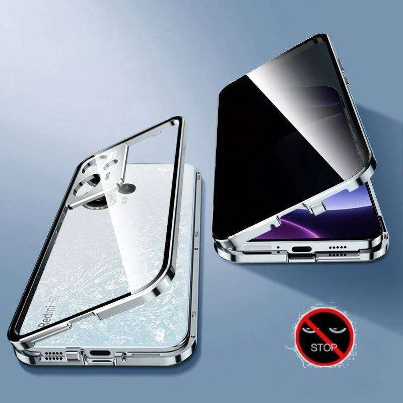 

Магнитный чехол-антишпион 360° для Xiaomi Redmi Note 15 14 Pro 13 Pro+ 5G с защитной крышкой для объектива камеры из закаленного стекла, бамперы для телефона Redmi Note 14 Pro 5G серебряный