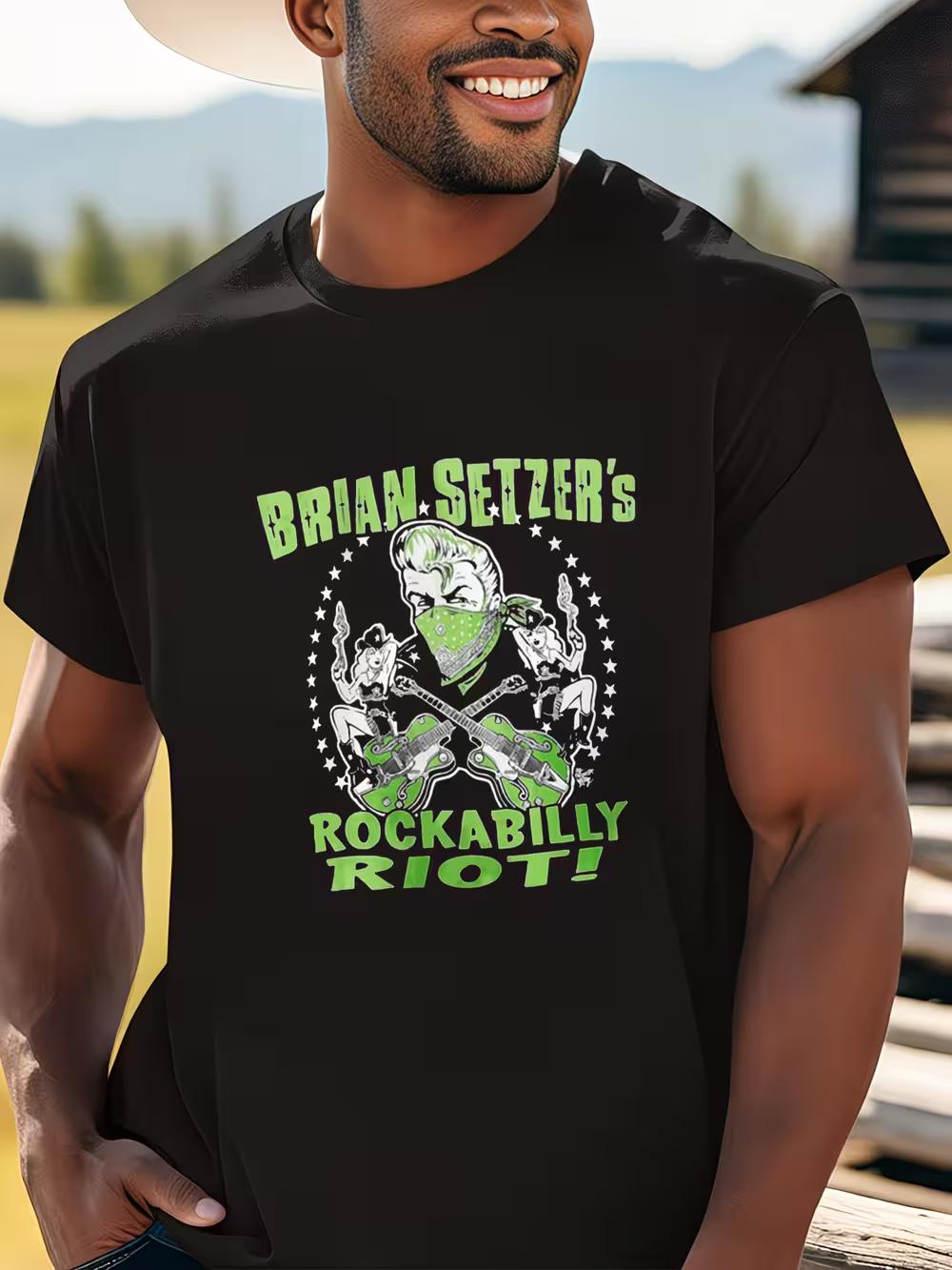 Men S 100% T-Shirt Featuring Brian Setzer S Rockabilly Riot Design L