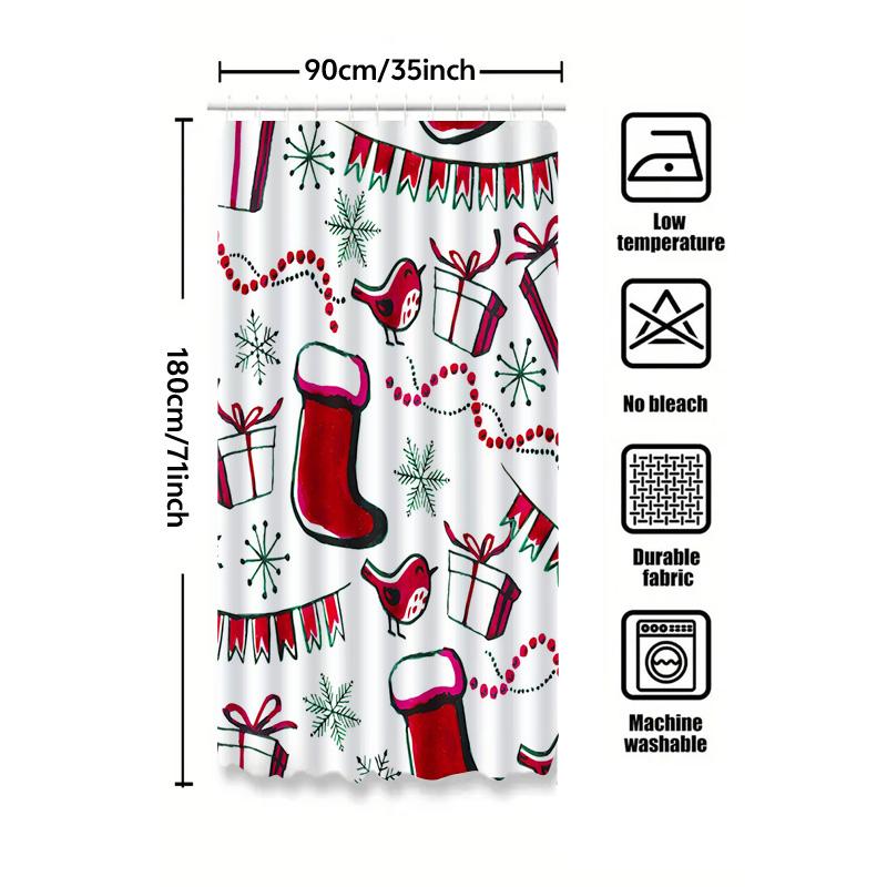 Tu Christmas Shower Curtain Festive Holiday Decor Waterproof Bathroom Set Xmas Pattern Backdrop