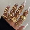 10Pcs/Set Fashion Metal Lava Lines Star Rings Set For Women Exaggerated Gold Color Geometric Smooth Chunky Ring Jewelry