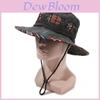 Ethnic Style Geometric Pattern Design Neutral Casual Denim Fisherman Hat For Outdoor Sun Protection