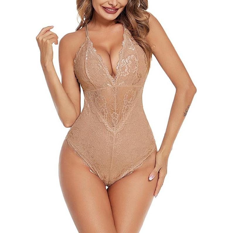 Avidlove Women Snap Crotch Lingerie Sexy Lace Bodysuit Deep V Teddy One Piece Lace Babydoll