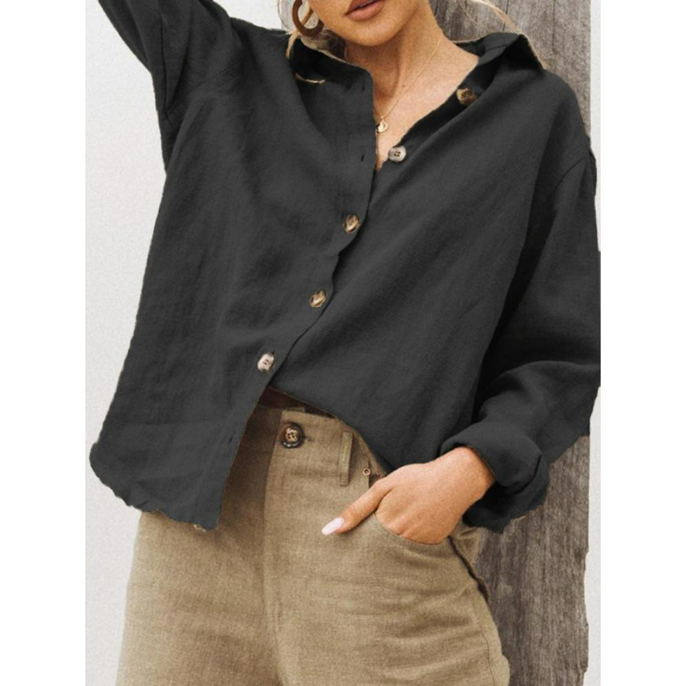 Autumn and Winter Fashion Lapel Long-sleeved Cotton and Linen Loose Women's Shirt