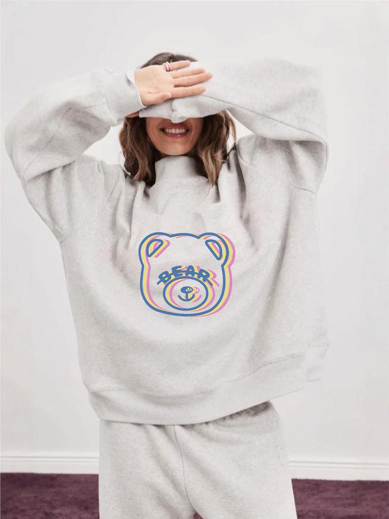 Women's Spring/Autumn Printed Pullover Hoodie - Casual, Fashionable, Versatile, Medium-High Neck, Long Sleeve