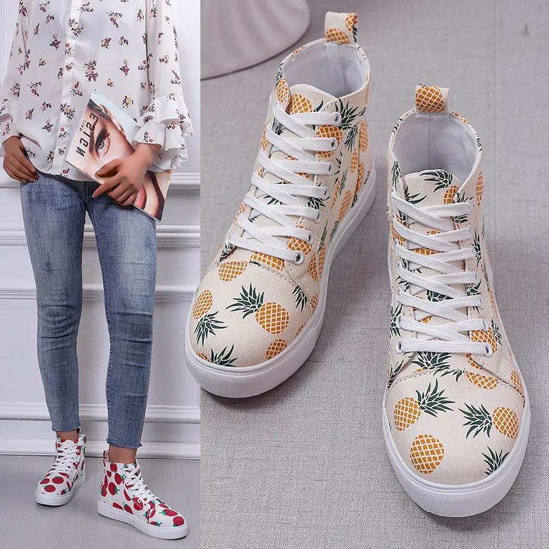 Pánské plátěné boty s vysokým svrškem Módní obuv Potisk Pánské ležérní tenisky Cool pouliční značkové boty Klasická pánská vulkanizovaná obuv