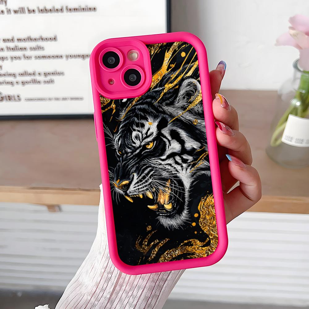 Tiger Neon Dicke TPU Handyhülle für iPhone 17 16 15 14 13 12 11 Air Pro Max Plus Buntes Cover