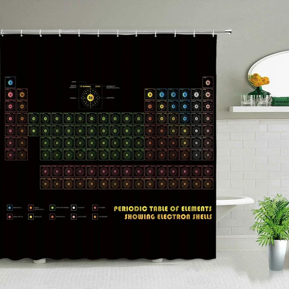 Periodic Table Of Elements Shower Curtain In The Bathroom Decor Chemical Form Digital Print Waterproof Cloth Curtains With Hooks