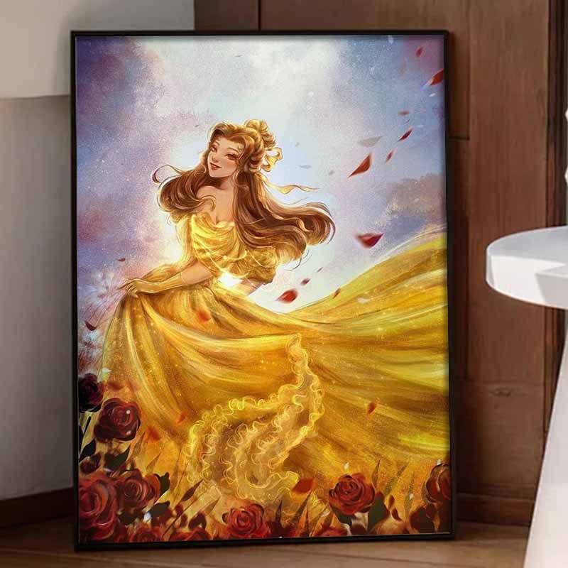 Disney Diamond Painting Kit Unframed, Belle Yellow Gown Full Round Diamond Classic Style Home Decor Craft, Perfect Gift Idea