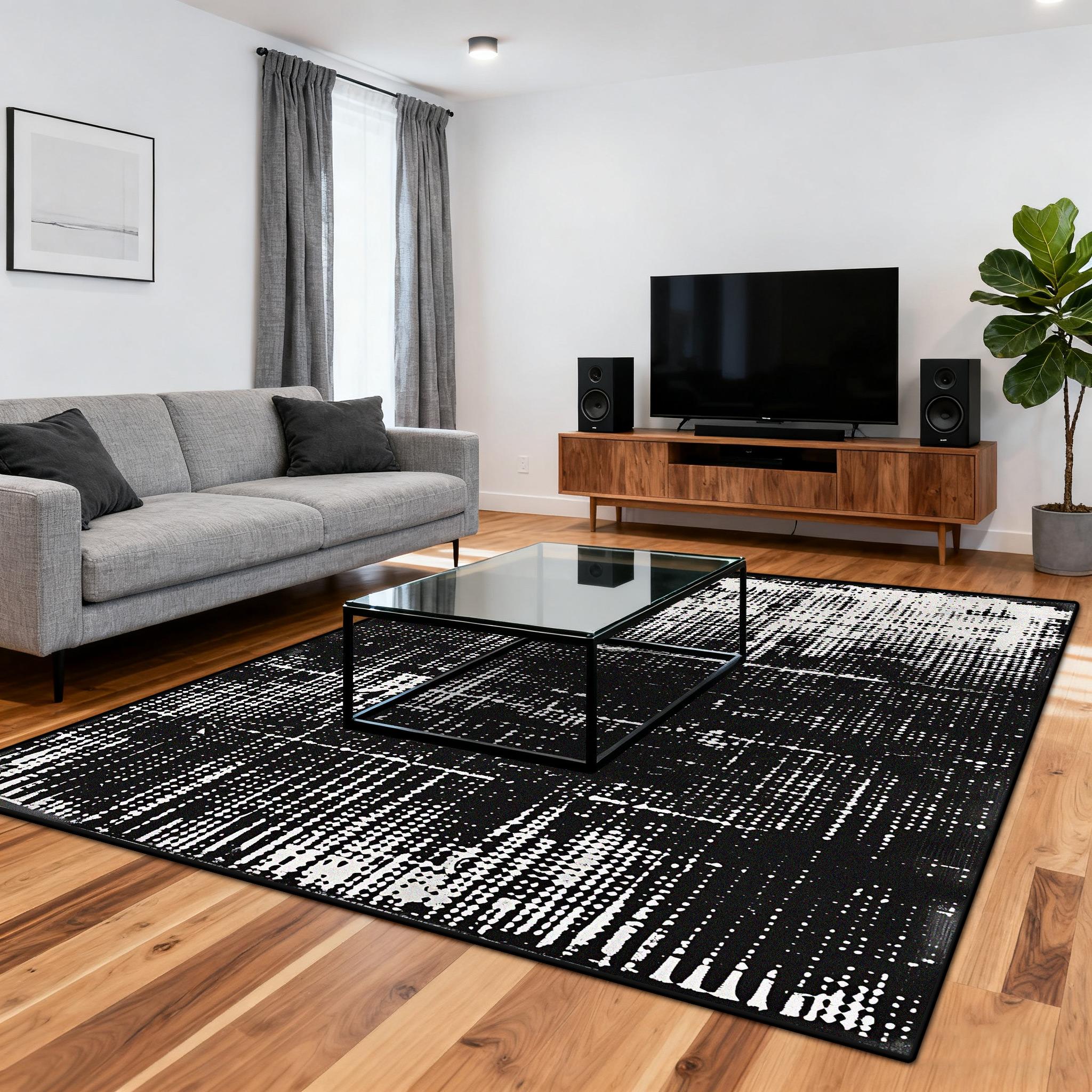 Современный Минималистичный Черно-Белый Мягкий Ковер для Гостиной Декор Спальни Геометрический Моющийся Ковер Противоскользящий Плюшевый Большой Напольный Коврик 1.9x2.9ft(60x90cm)