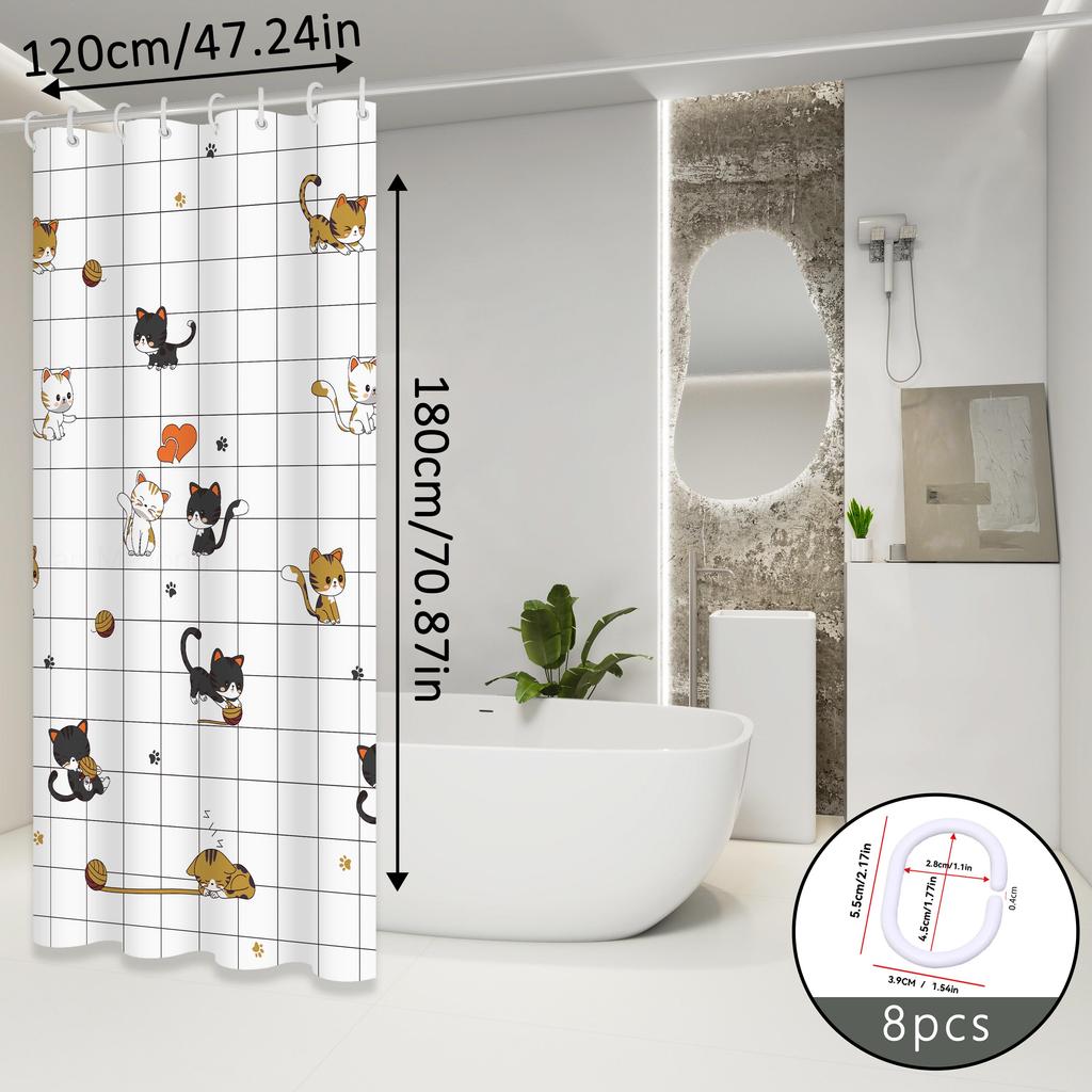 Freches Katzenmuster Duschvorhang, Niedliches Haustierdesign, Schafft eine lustige Atmosphäre, Badezimmer Duschabtrennungsvorhang