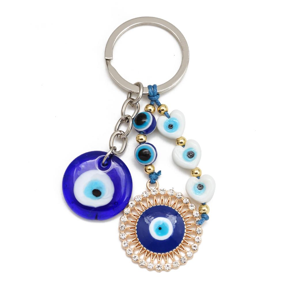Lucky Eye Alloy Fatima Hand Elephant Owl Tree of Life Keychain Blue Turkish Evil Eye Key Chain Car Keyring for Women Men Jewelry