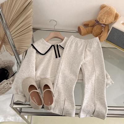 Mädchen Frühling und Herbst Koreanische Casual Fashion Baby Doll Neck Pullover Hosen Casual Zweiteiler Set Outfit