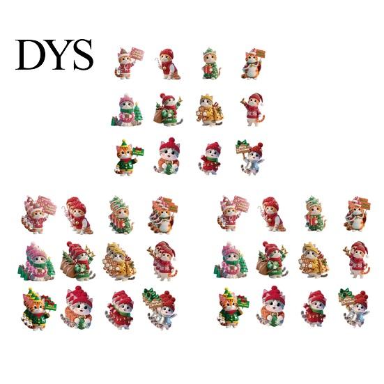 Seasonal Home Decoration Accessories Cute Kitten Christmas Tree Hanging Ornaments with Lanyards, Wooden Cat Animal Pendants, Decorative Charms