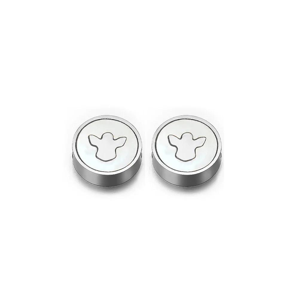 5Pcs Stainless Steel Round Gold Color Shell Cross Moon Beads Charms for DIY Women Necklace Jewelry Making Bracelet Accessories