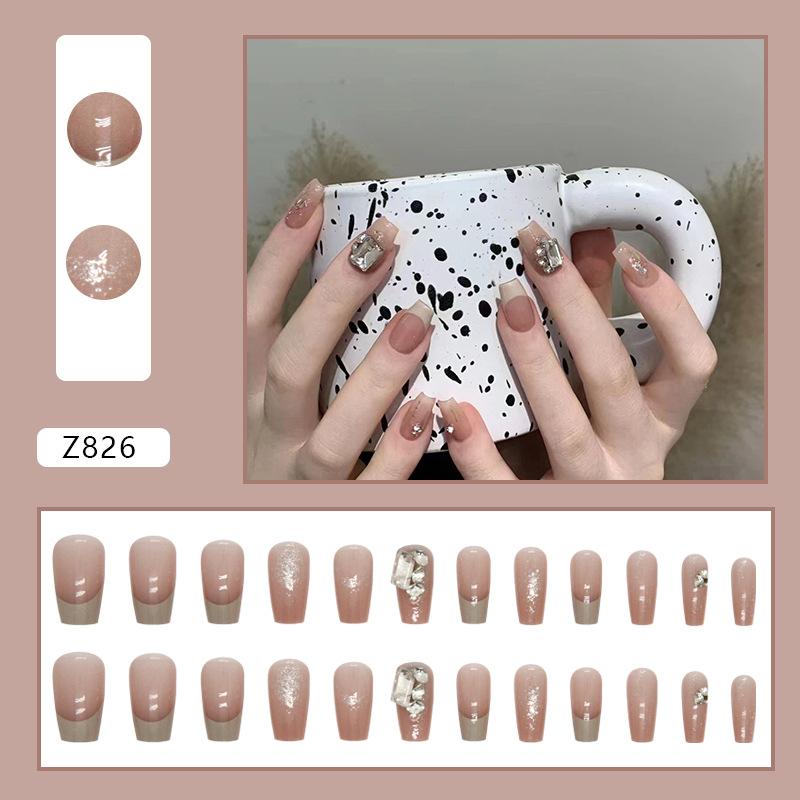 Explosive square diamond cold gentle short ballet French fake nails European and American ins wind wearing nail French