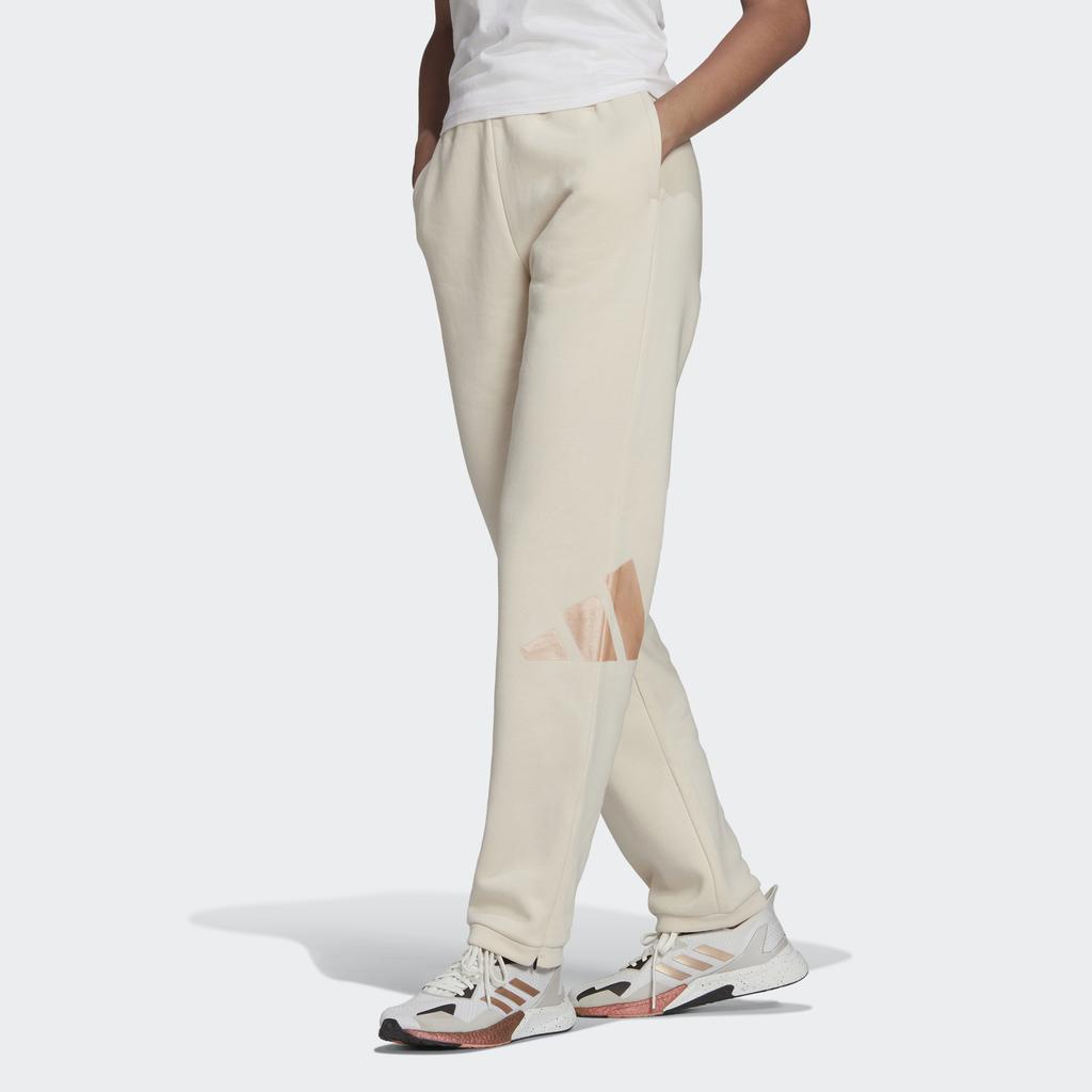 adidas Logo Drawstring Sport Fleece-Lined Pants Women Bottoms Off-White HI1203