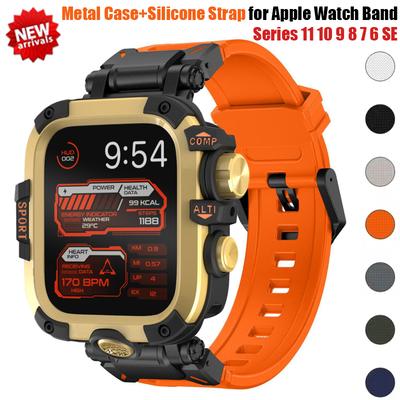 Θήκη+Λουράκι 2ΣΕ1 για Λουράκι Apple Watch Ultra 3 49mm 46 42 44 45mm Θήκη από Μεταλλικό Κράμα Βραχιόλι Σιλικόνης για IWatch 11 10 9 8 7 654SE