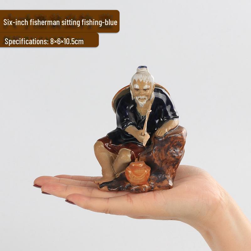 Jiang Taigong Fishing Ceramic Bonsai Rockery Ornament For Aquariums