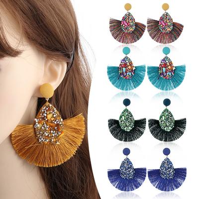 Women Jewelry Colorful Fringe Drop Teardrop Crystal Glitter Sequins Dangle Tassel Earrings
