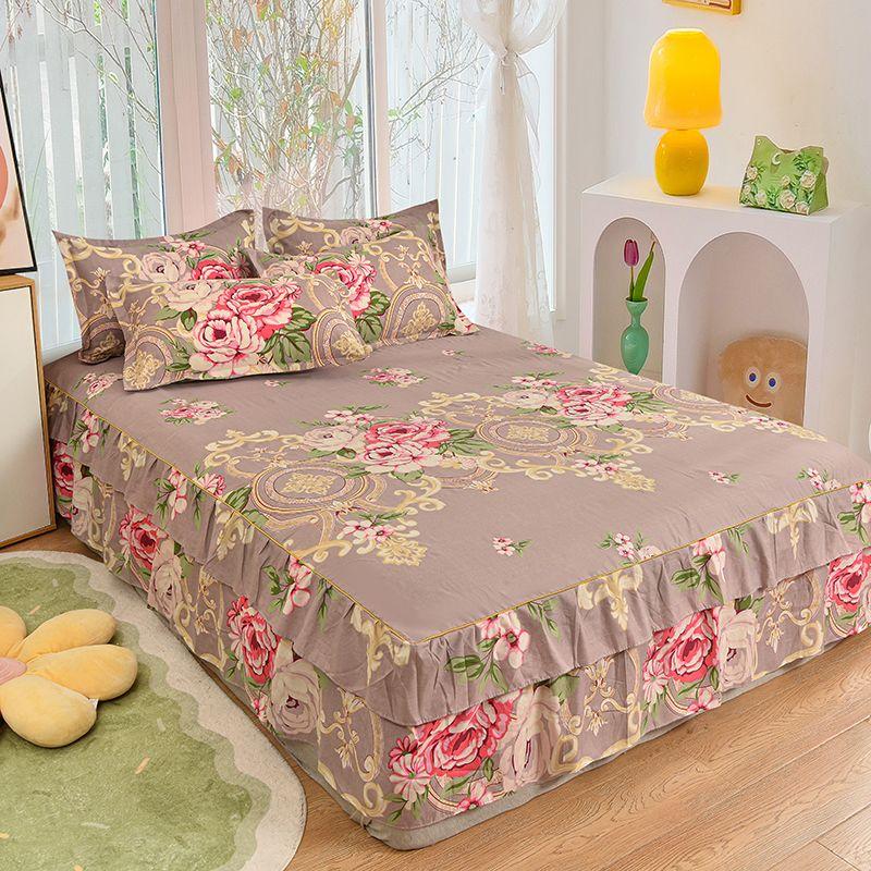 Bed Skirt Cotton Bedspread Set Embroidery Bed Dress Pillow Cases 3 Pieces/Set For King/Queen Double 1.5/1.8/2M Sheet Cover