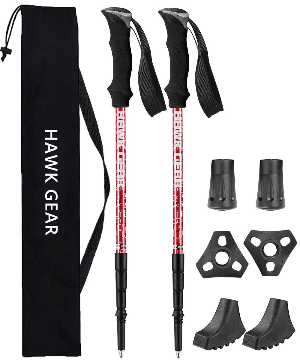 

Climbing trekking with function Metal [HAWK GEAR] poles, poles, lightweight, 2-piece set, anti-shock (New Red)