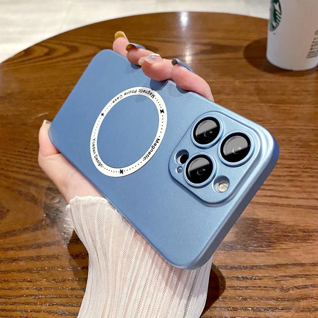 

14 Pro Max Магнитный чехол для Magsafe, чехол для беспроводной зарядки для Iphone 14 13 12 11 Pro Max, матовый тонкий стеклянный защитный чехол для линз 12 светло-синий