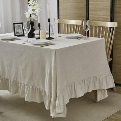French Cotton Linen Ruffled Edge Tablecloth Rectangular Soft Durable Table Cover For Dining Table Household Use Natural Color